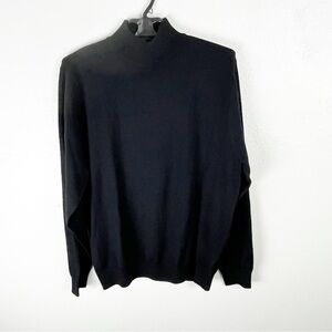 LINEA UOMO Black Long Sleeves Moc Neck Merino Wool Blend  Sweater, Size XL